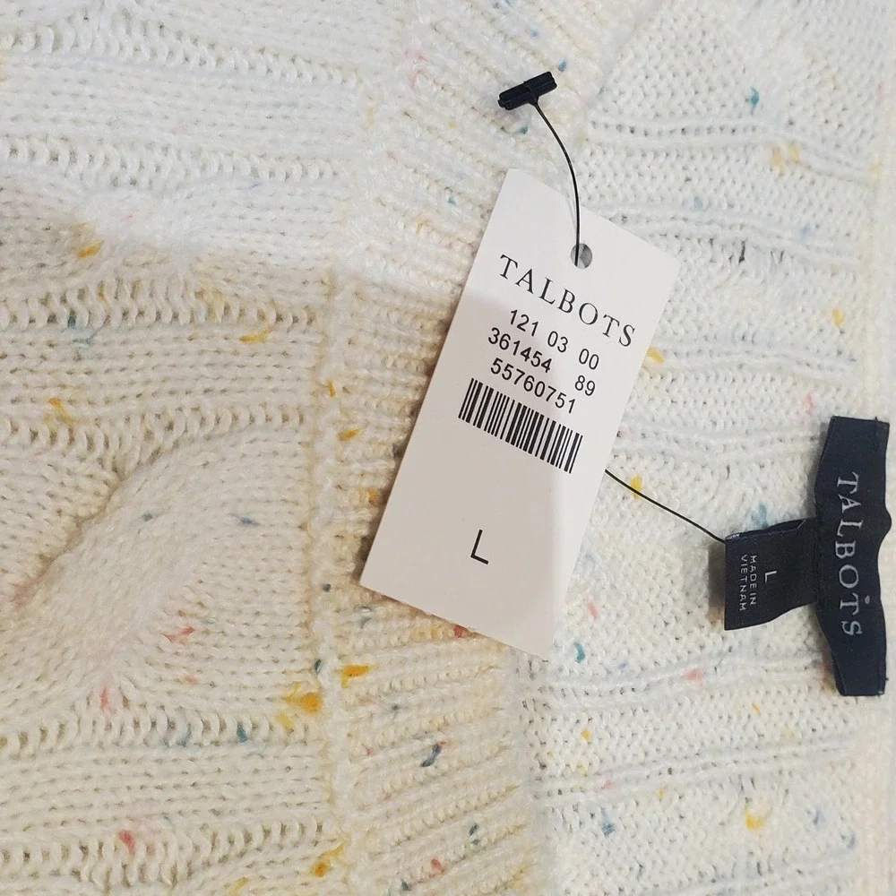 Talbots Women's Speckled Cable Knit Sweater Ivory Confetti Crewneck‎ Lg 55760751
